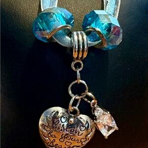 About A Girl Silver Heart Necklace with Blue Accents